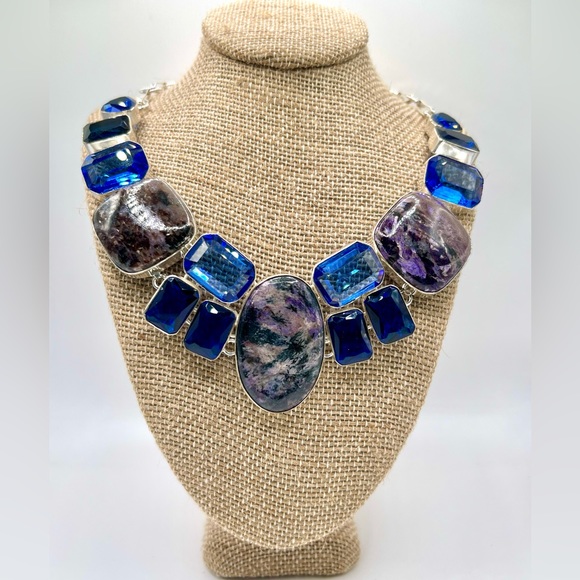 Beautiful Purple Charoite & Blue Statement Necklace 18”-19” - Picture 1 of 6